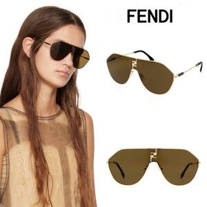 New Authentic Fendi Brown Pilot Unisex Sunglasses FE40080U 30E 65.